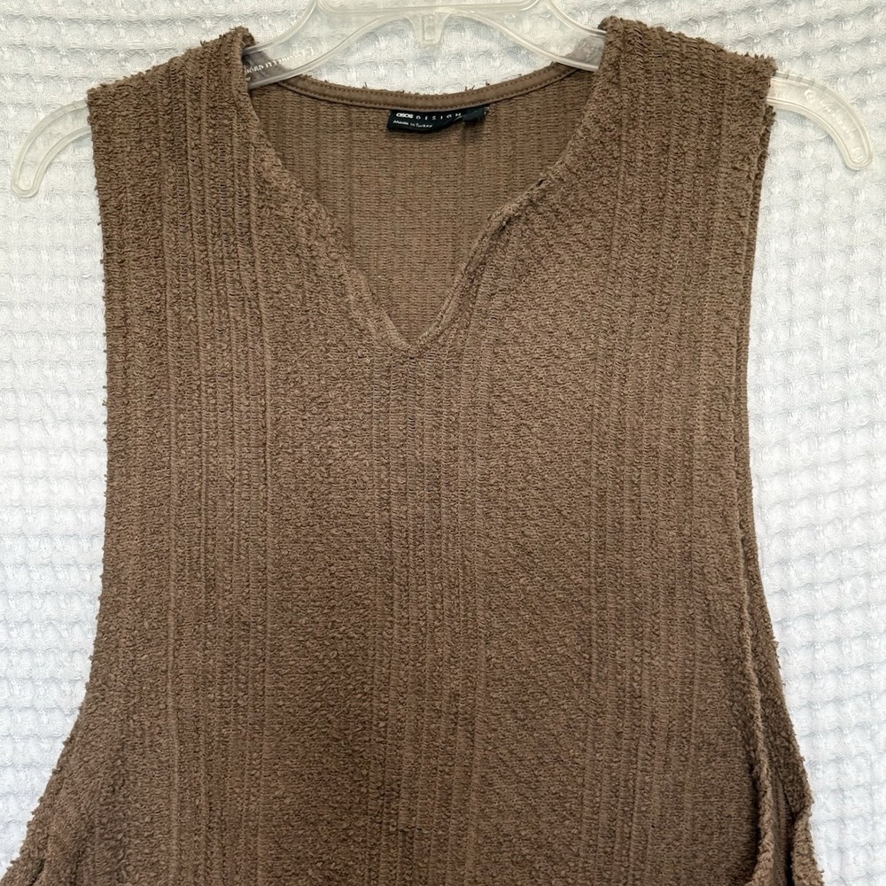 ASOS Design Brown Ribbed Textured Knit Tank Top Womens L Earthy Minimalist Boho